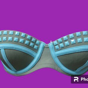 Victoria's Secret strapless geometric stone bikini top in green  blue size 34B